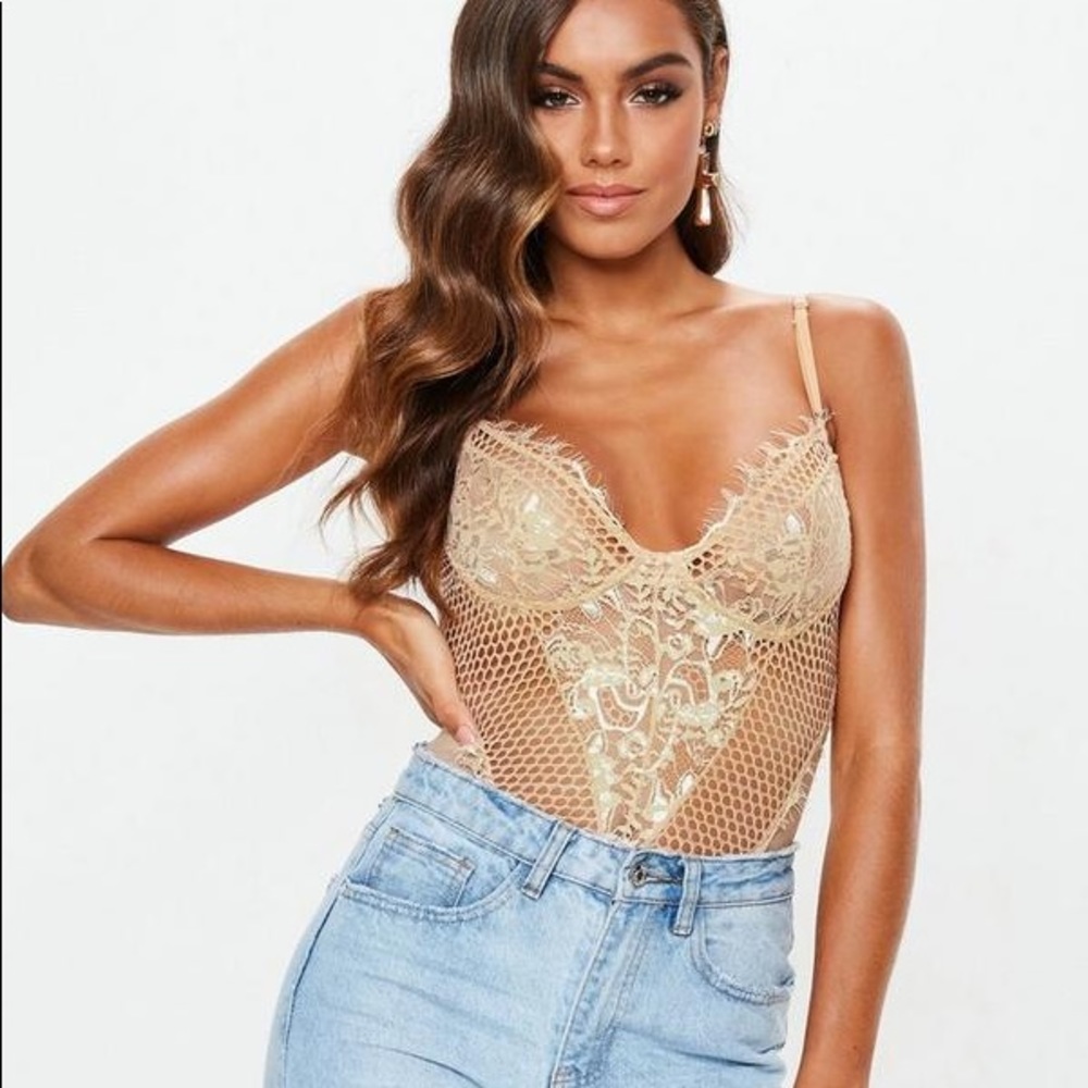 *Super Cute* Nude sheer, lace & fishnet bodysuit